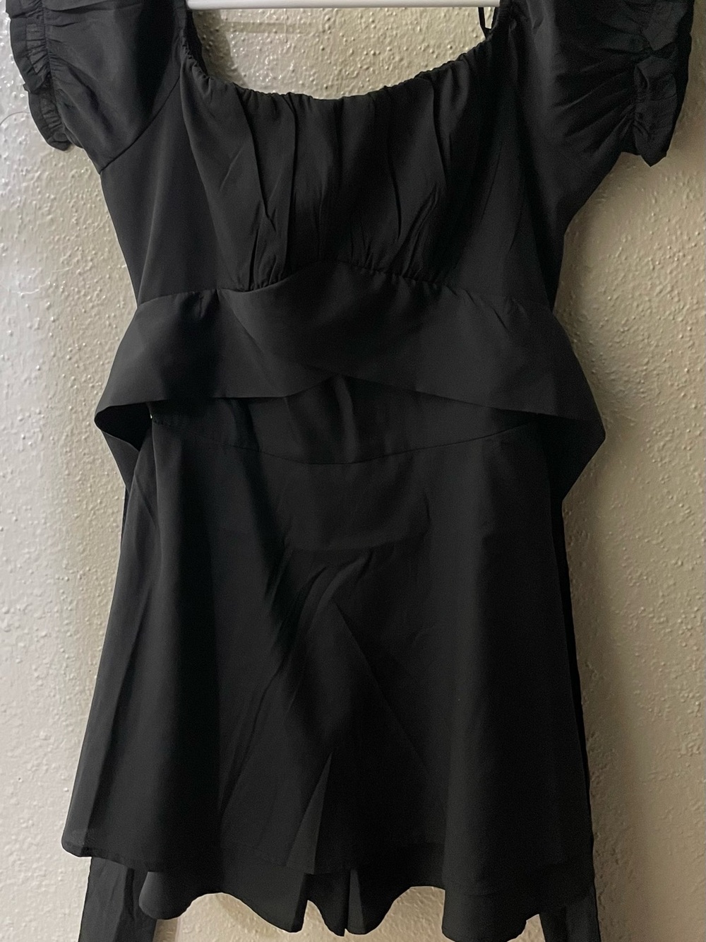 Black Mini Dress with Square Neck and Ruffle Waist